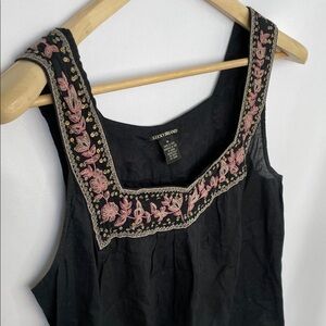 Lucky Brand Cotton Black Swing Tank Top with Pink & Gold Embroidery Size M